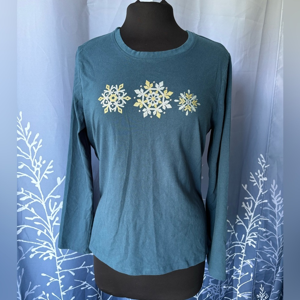 Jason Maxwell Teal Snowflake Long Sleeve Tee